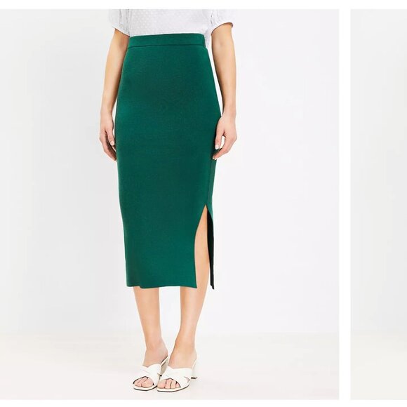 NWT LOFT Ribbed Side Slit Midi Sweater Skirt - Picture 1 of 4